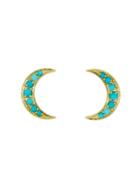 Andrea Fohrman Turquoise Crescent Moon Studs - Yellow Gold