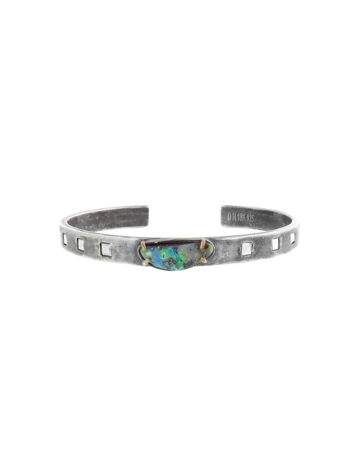 Deanna Hamro Boulder Opal Cuff With Milky White Princess Cut Diamonds