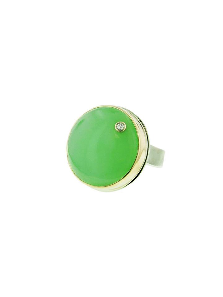Jamie Joseph Round Green Quartz Ring With Diamond