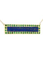 Jennifer Meyer Emerald Lapis Inlay Bar Necklace - Yellow Gold
