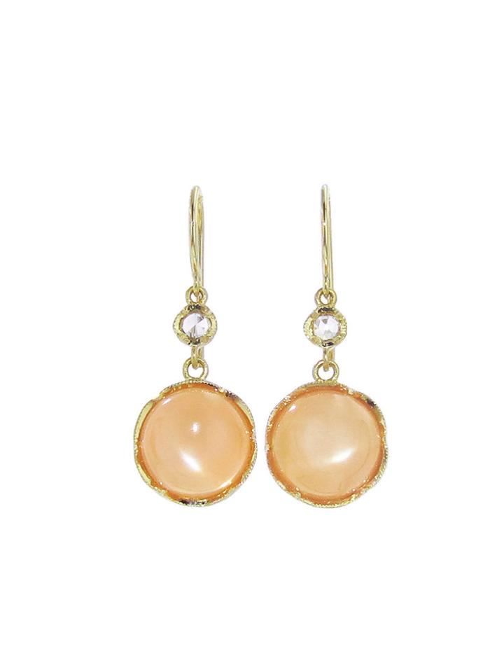 Irene Neuwirth Small Cabochon Peach Moonstone Earrings - Yellow Gold