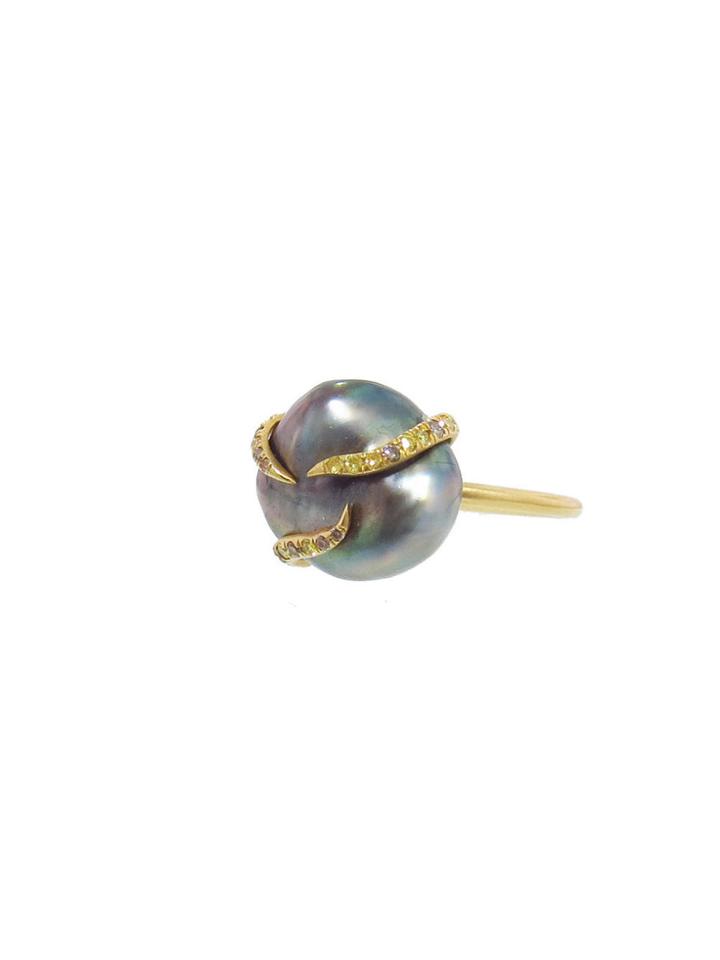 Monique Péan Grey Tahitian Pearl Ring With Diamonds