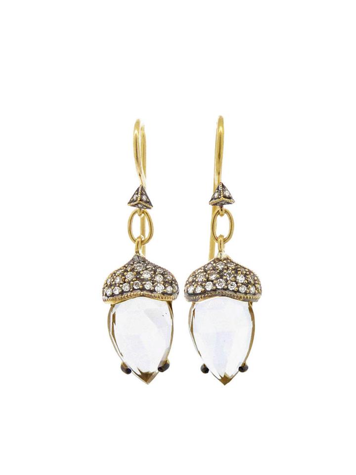 Cathy Waterman White Topaz Acorn Earrings - 22 Karat Gold