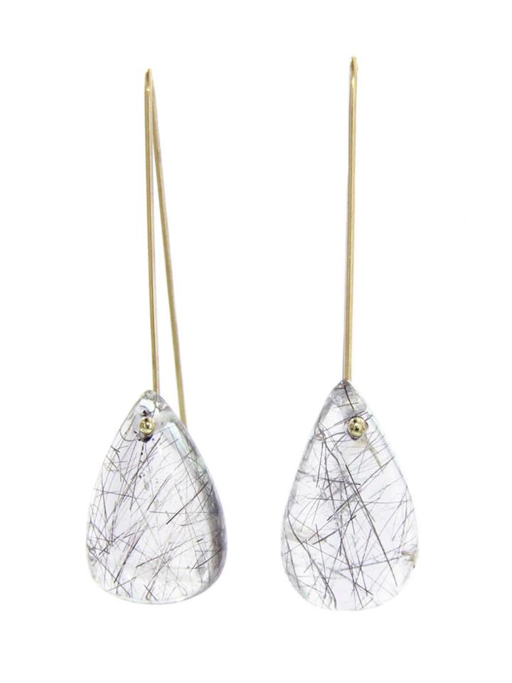 Necessary Stone Rutilated Quartz Teardrop Long Wire Earrings
