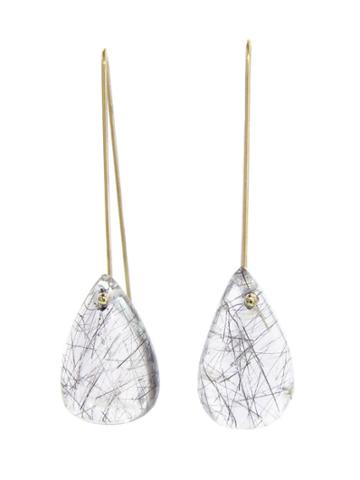Necessary Stone Rutilated Quartz Teardrop Long Wire Earrings