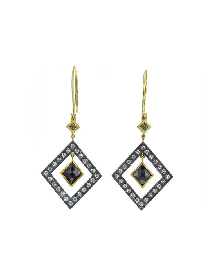Todd Reed Diamond Shaped Drop Earrings With Raw Diamond