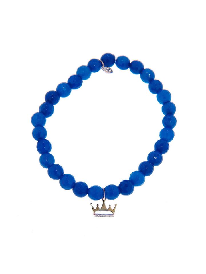 Sydney Evan Cut Out Crown On Dark Blue Agate - Yellow Gold