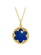 Arman Round Lapis Lotus - Designer Yellow Gold Necklace
