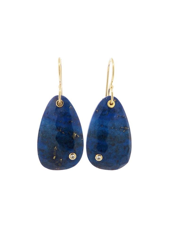 Jamie Joseph Double-faceted Asymmetrical Lapis Earrings With Diamonds