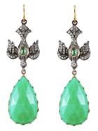 Arman Diamond Bird Earrings With Chrysoprase - 22 Karat Gold