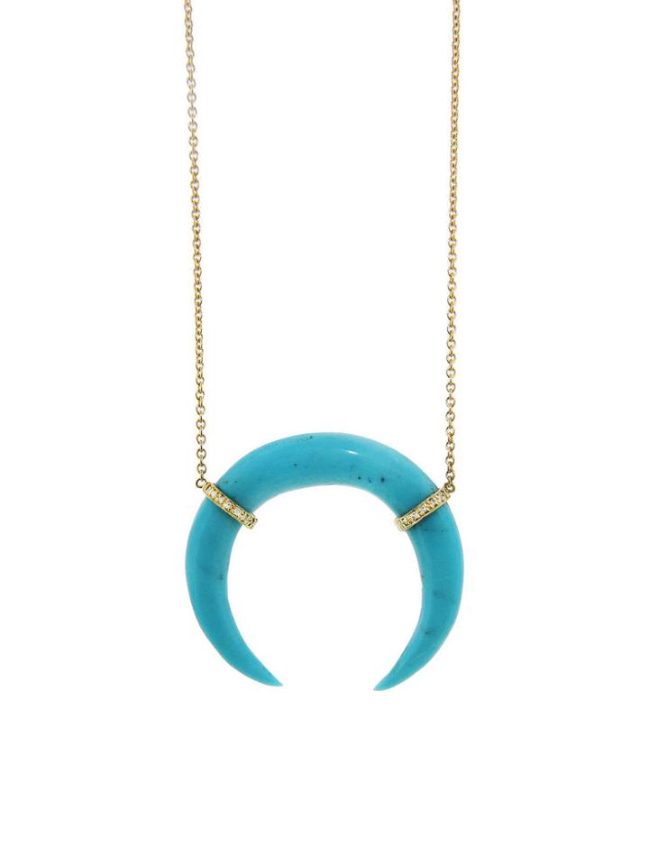 Jacquie Aiche Turquoise Horn Necklace With Diamonds