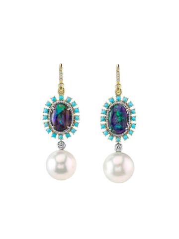 Irene Neuwirth Lightning Ridge Opal Drop Earrings With Turquoise And South Sea Pearls