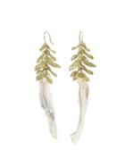 Ten Thousand Things Fern Earrings With Freshwater Pearls In Yellow Gold