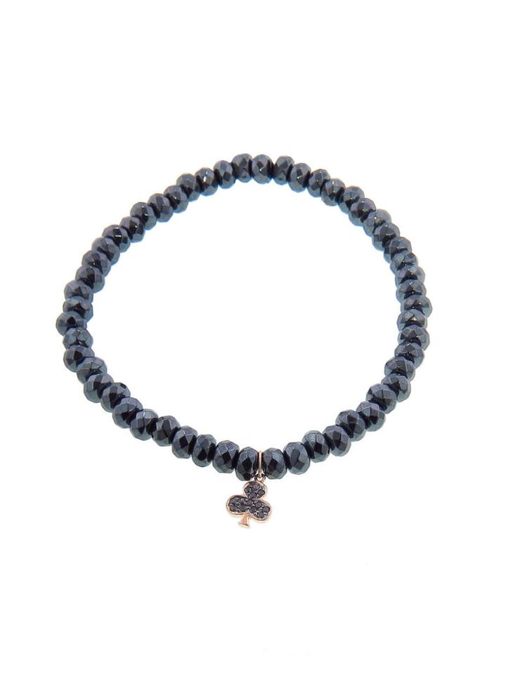 Sydney Evan Black Diamond Club Charm On Hematite - Rose Gold