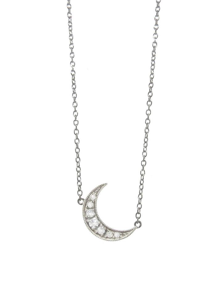 Andrea Fohrman Mini Diamond Crescent Moon Necklace - White Gold