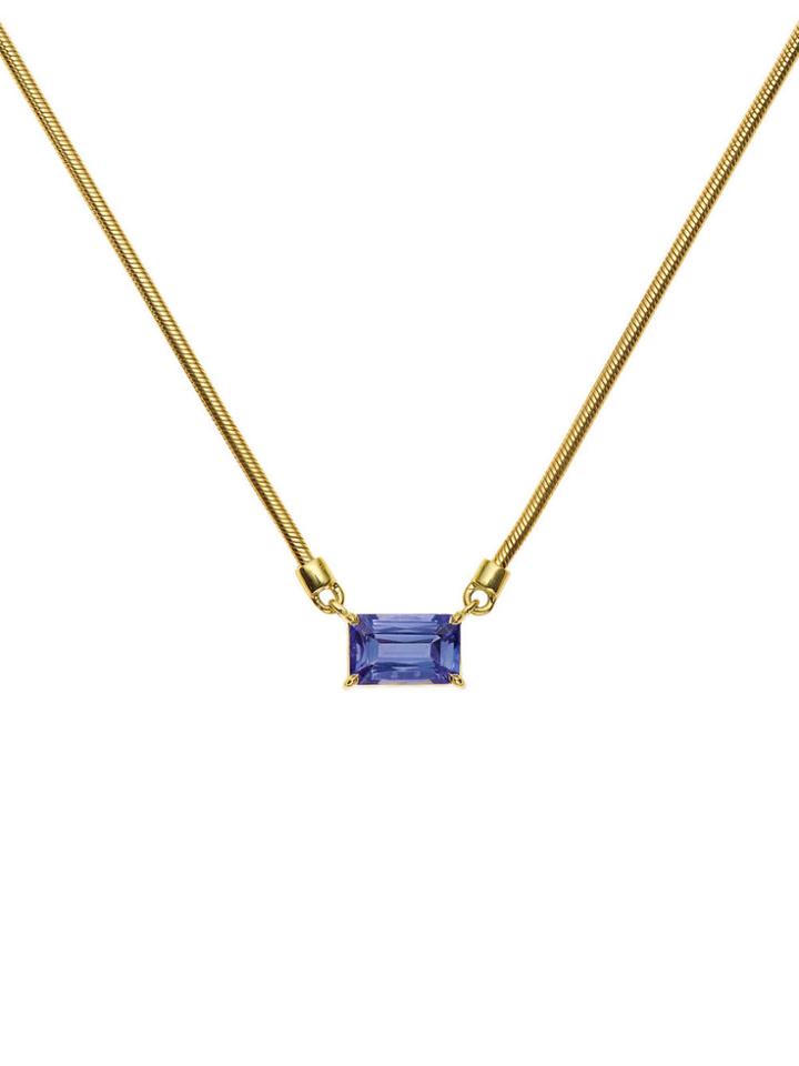 Jemma Wynne Prong Set Tanzanite Pendant On Snake Chain