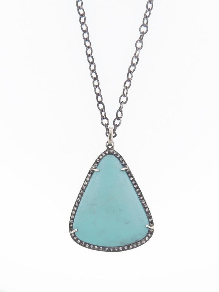 Royal Nomad Turquoise Pendant In Oxidized Silver With Diamonds