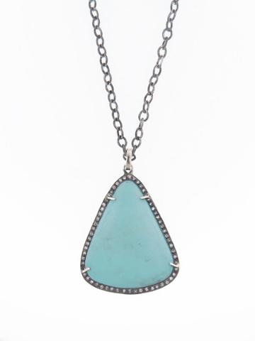Royal Nomad Turquoise Pendant In Oxidized Silver With Diamonds