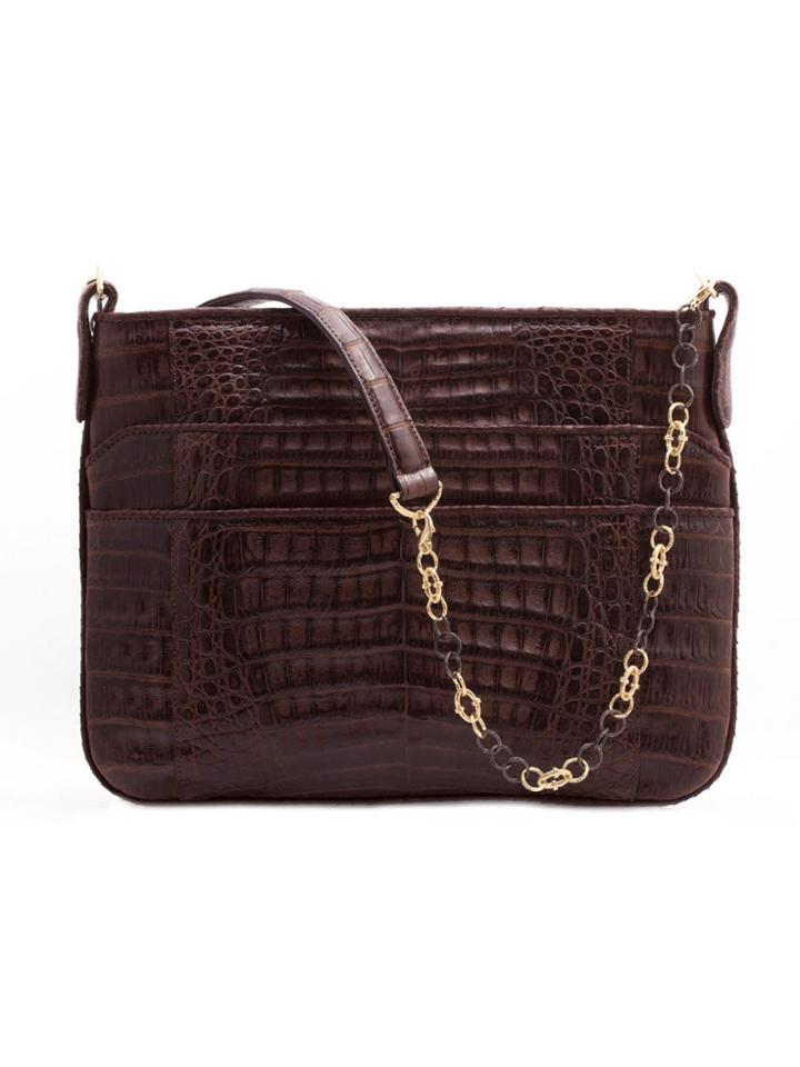 Armenta Unique Brown Crocodile Crossbody Bag
