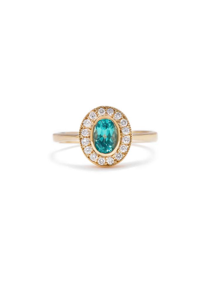 Lori Mclean Oval Paraiba Tourmaline And Diamond Halo Ring