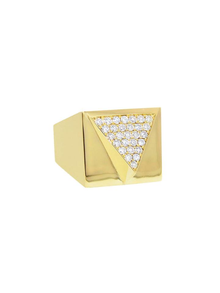 Janis Savitt Wide Pave Diamond Triangle Ring - Yellow Gold