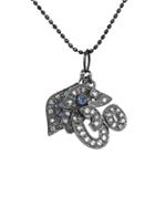 Sydney Evan Hamsa, Om, And Evil Eye Trinkets Necklace In Blackened Gold With Blue Sapphires