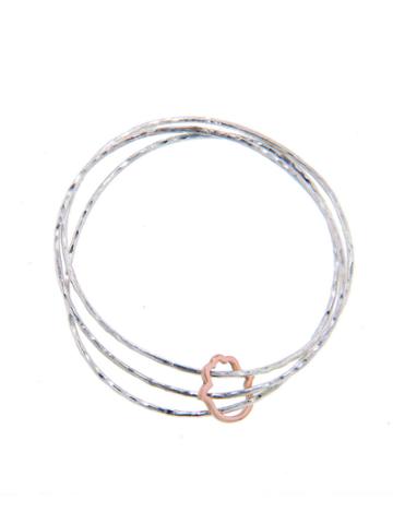 Daniela Rivkah Silver Bangle Trio With Rose Gold Hamsa Charm