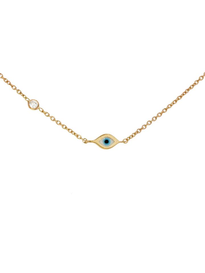 Sydney Evan Mini Enamel Evil Eye Necklace With Diamond In Rose Gold