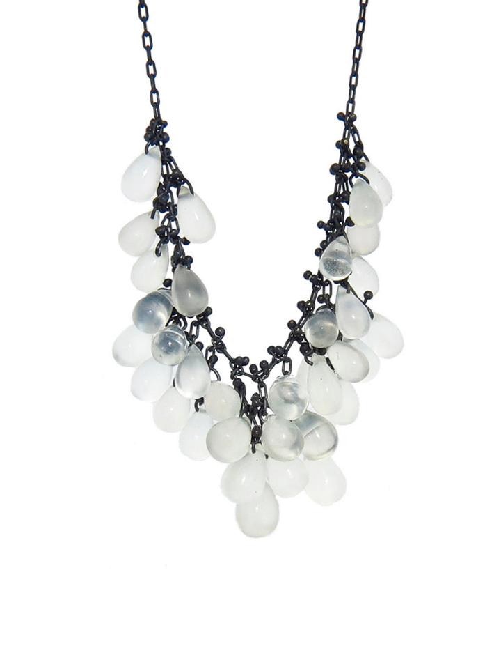 Ten Thousand Things White Moonstone Drop Waterfall Necklace - Oxidized Silver