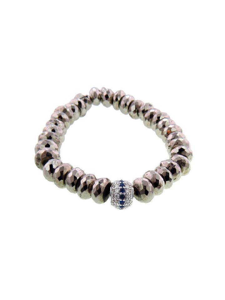 Sydney Evan Blue Sapphire Mala Bead On Faceted Pyrite - White Gold