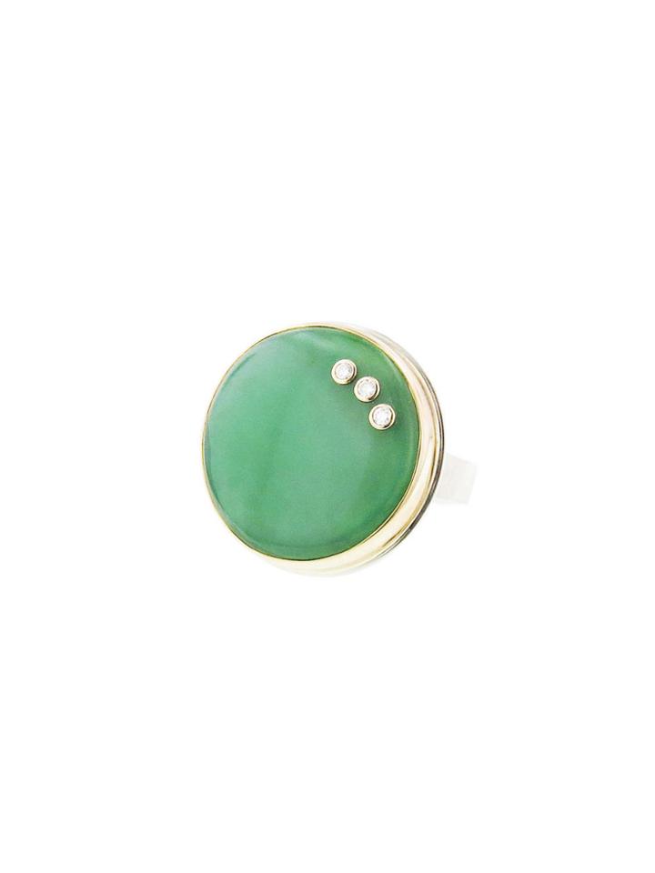 Jamie Joseph Round Chrysoprase Ring With Three Diamonds