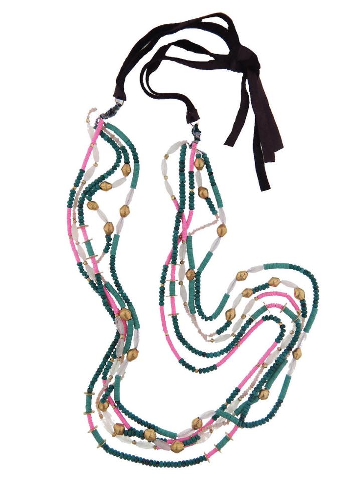 Royal Nomad Multi-strand Pink Opal And Turquoise Necklace