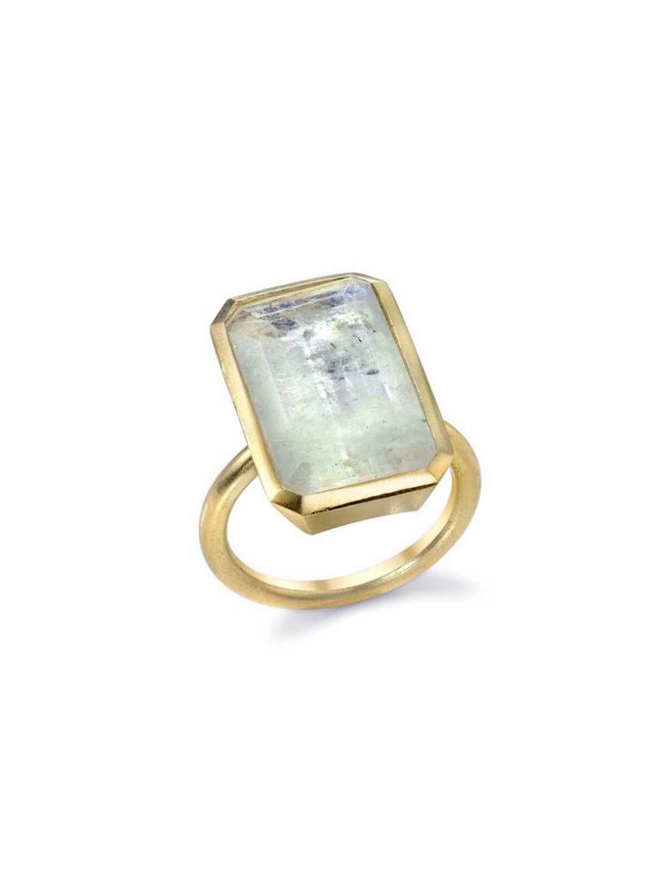 Irene Neuwirth Emerald Cut Rainbow Moonstone Ring - Yellow Gold