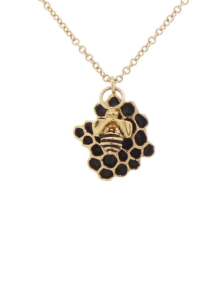 Jamie Joseph Large Artisan Black And Gold Honeycomb Necklace With Bee