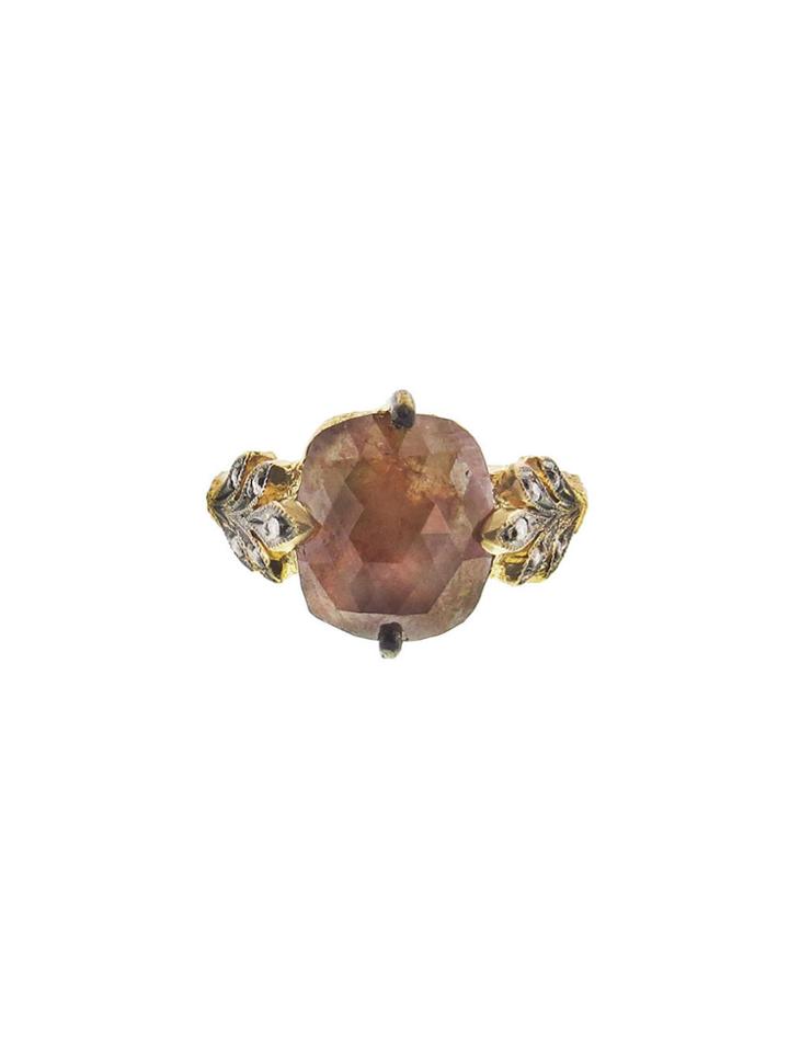 Cathy Waterman Rustic Diamond Oak Leafside Ring - Yellow Gold