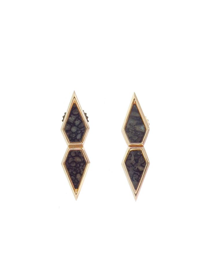 Monique Péan Grey Fossilized Dinosaur Double Pentagon Earrings