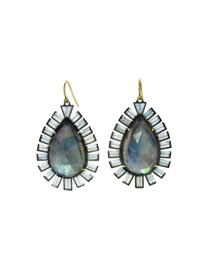 Nak Armstrong Large Rose Cut Labradorite Earrings With Aqua Mosaics