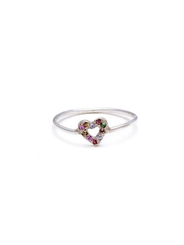Elisa Solomon Tiny Open Heart Ring With Multicolor Gems