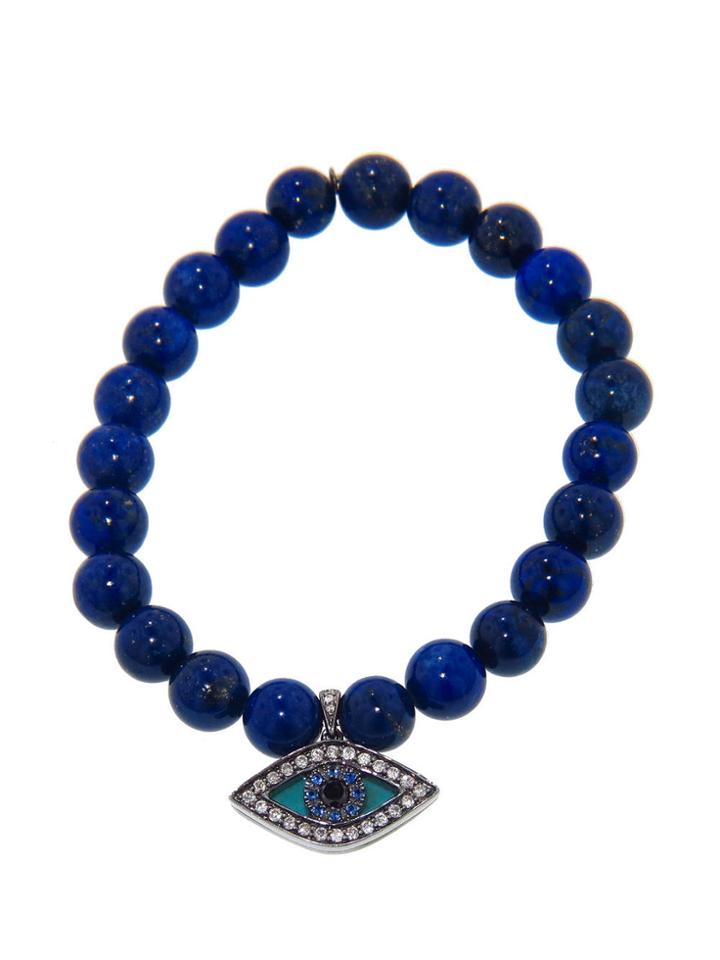 Sydney Evan Diamond And Turquoise Swivel Eye On Lapis Beads - Blackened Gold