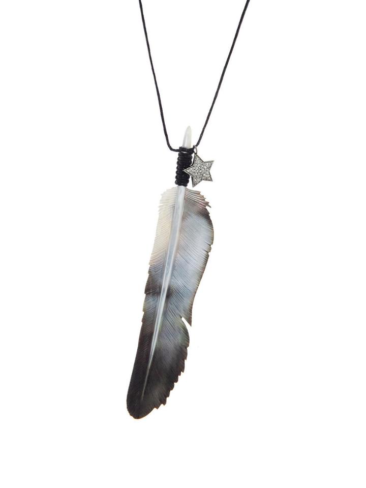 Catherine Michiels White Mother Of Pearl Feather Necklace With Diamond Star