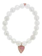 Sydney Evan Pink Sapphire And Diamond Shield In Yellow Gold On Pearl Chalcedony Bead Bracelet