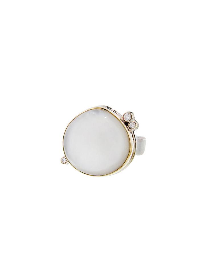 Jamie Joseph Irregular Mother Of Pearl Ring With Diamonds
