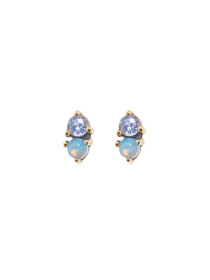 Wwake Two Step Studs - Opal And Tanzanite