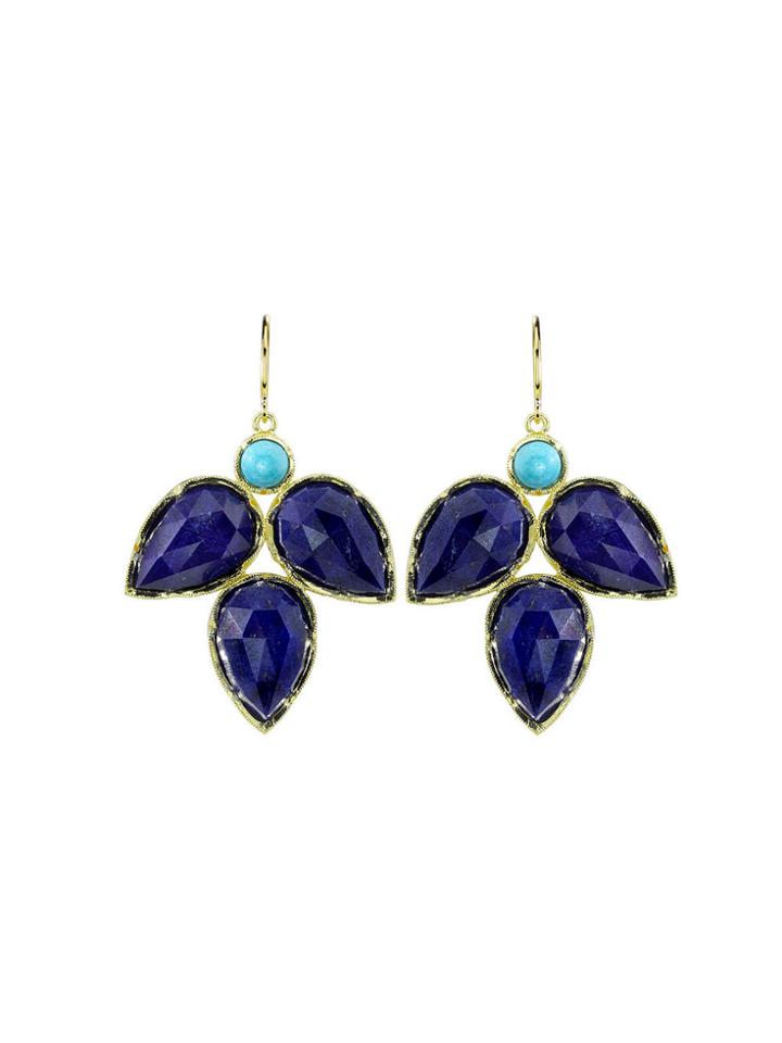Irene Neuwirth Triple Lapis Leaf Motif Earrings With Turquoise