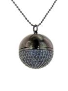 Sydney Evan Pave Sapphire Ball Locket In Blackened Gold