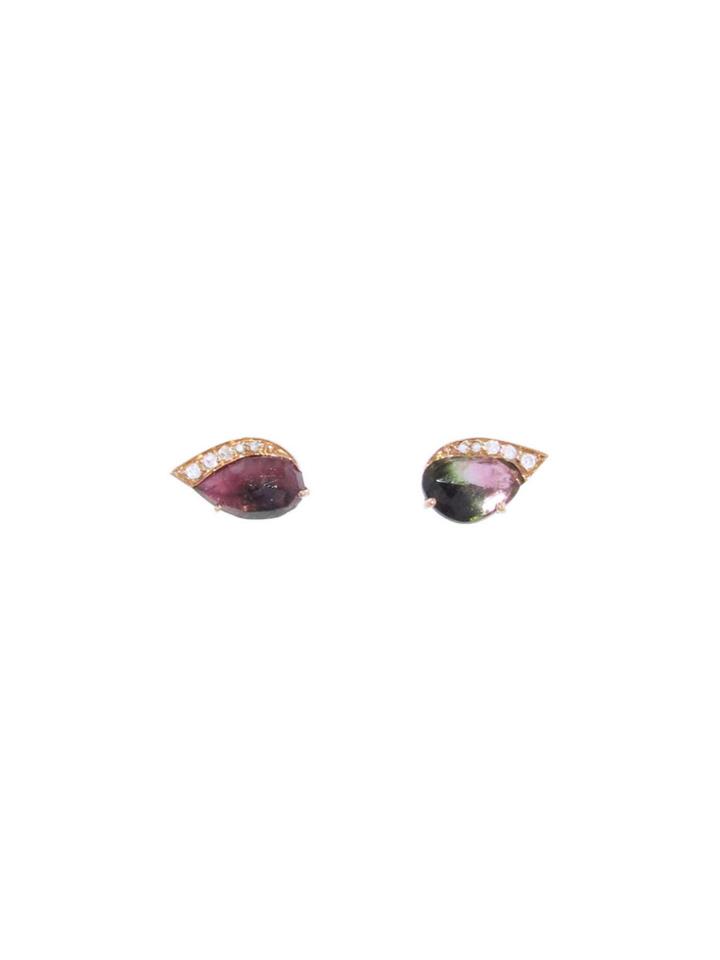 Celine Daoust Watermelon Tourmaline Eye Studs With Five Diamonds