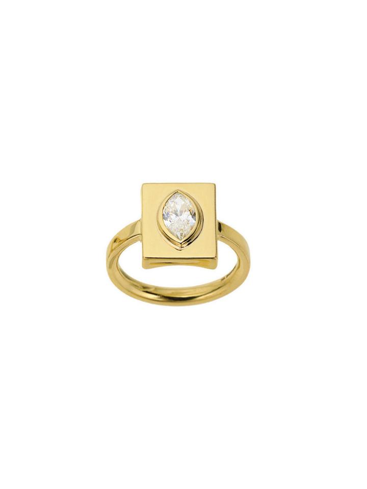Jemma Wynne Rectangular Signet Ring With Marquis Diamond Center