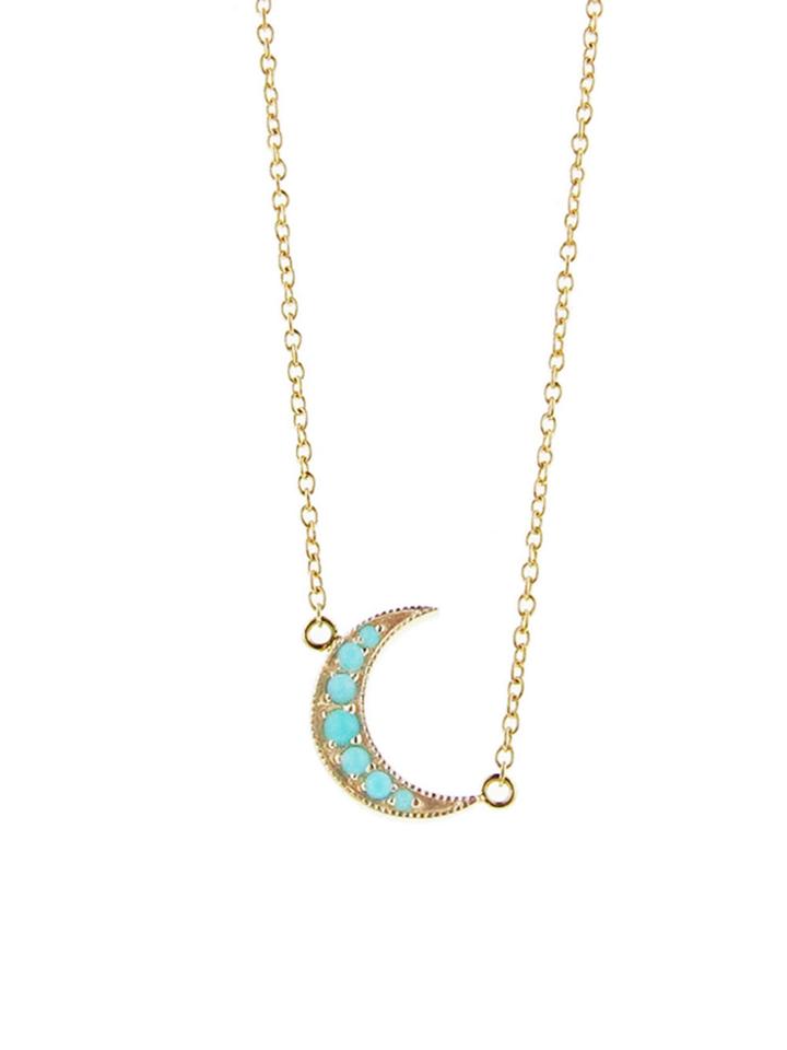 Andrea Fohrman Tiny Crescent Moon Necklace With Turquoise