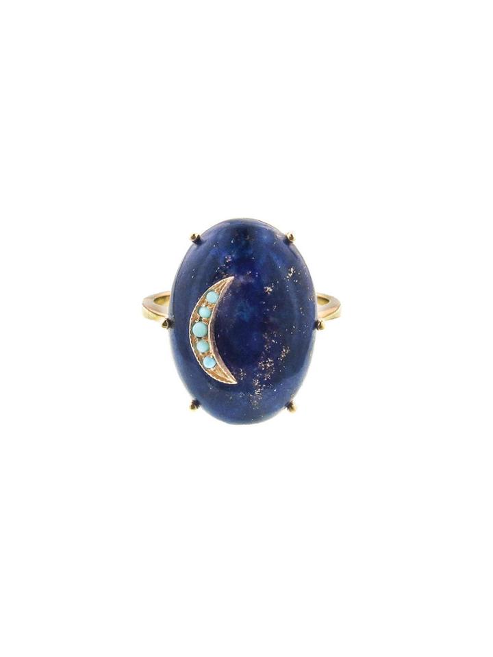 Andrea Fohrman Oval Lapis Ring With Turquoise Crescent Moon