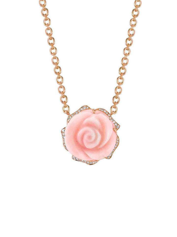 Irene Neuwirth Carved Pink Opal Flower Necklace With Diamonds